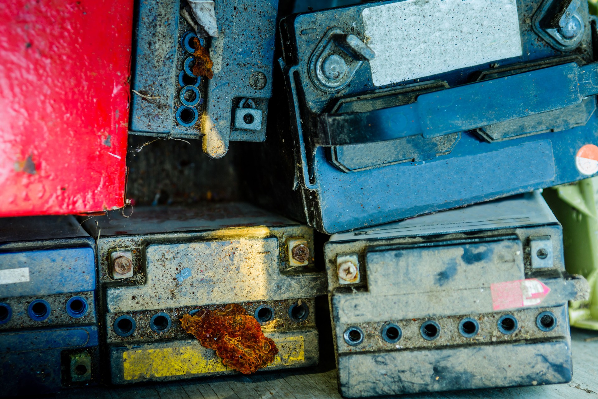 Automotive batteries for recycling.